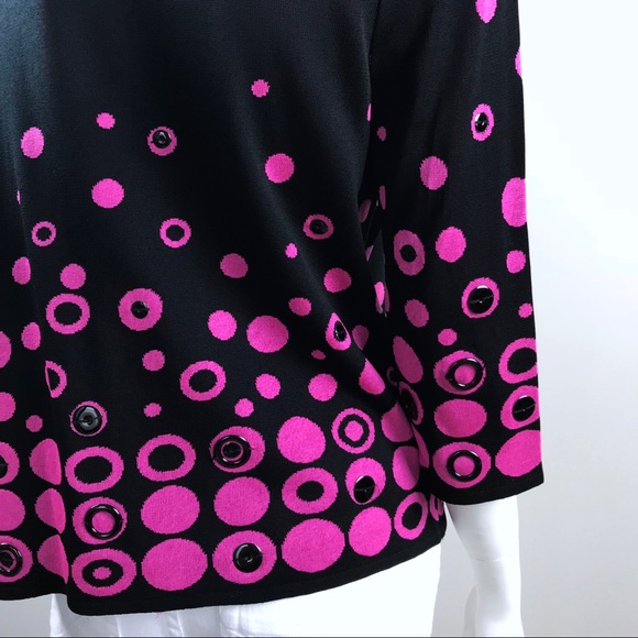{Ming Wang} Black with Pink Circles Knit Jacket - Picture 7 of 7
